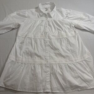 SHIRT Cato WOMENS LARGE WHITE DRESSY LACE BUTTON UP Hi-Lo Shirt  Boho